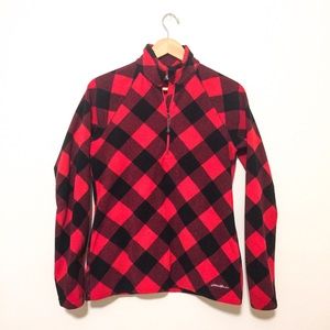 Eddie Bauer red buffalo check fleece pullover